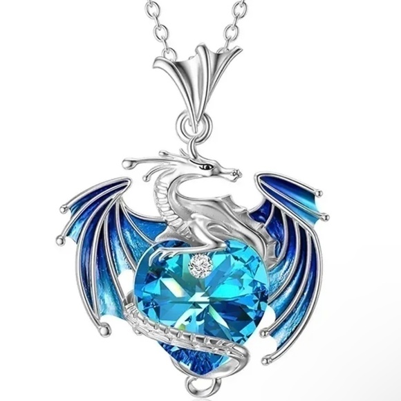 Exquisite Colorful Blue Dragon Rhinestone Pendant Necklace - Picture 1 of 5